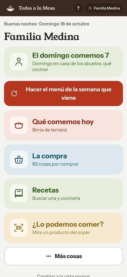 La vista sencilla, con letra y botones grandes